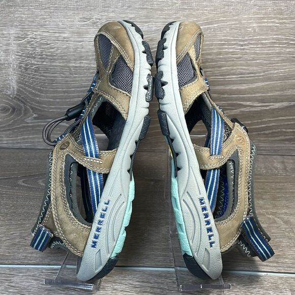 Merrell Cambrian Oyster Pull Women’s Sz 7 Leather Mesh Outdoor Vibram Sandals - Picture 10 of 12